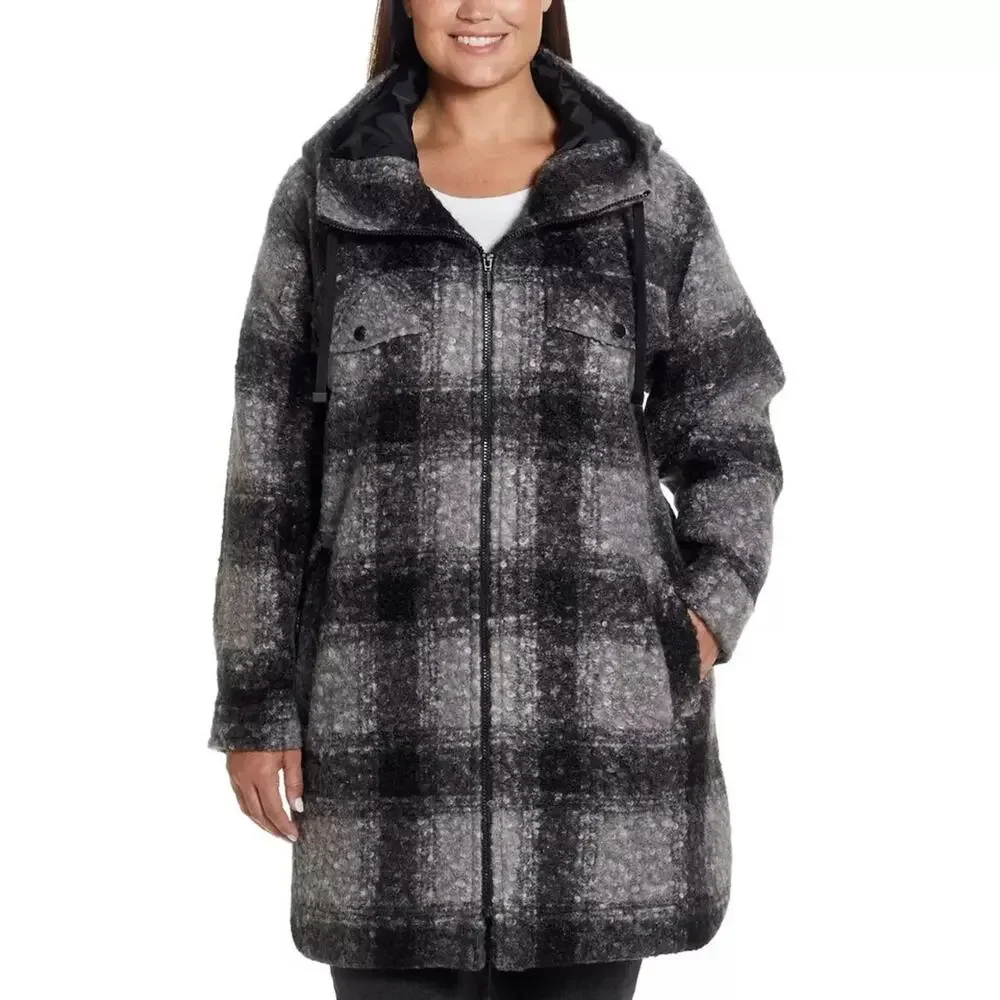 Weatherproof Ladies Boucle Hooded Jacket Black Large New With Tag!!